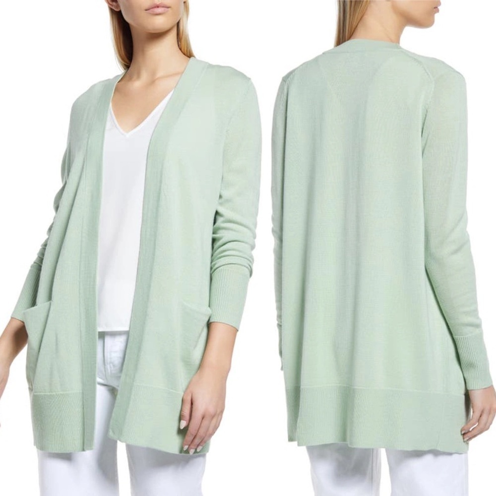 NEW Nordstrom 2022 Merino Wool Light Green Open‎ Cardigan Size Medium Sweater M